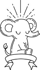 scroll banner with black line work tattoo style cute elephant