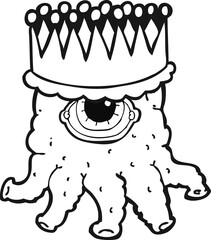 freehand drawn black and white cartoon king alien