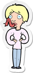 sticker of a cartoon woman sticking out tongue