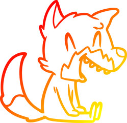 warm gradient line drawing of a laughing fox cartoon