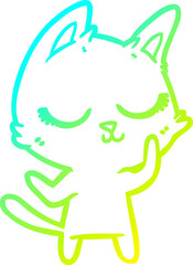 cold gradient line drawing of a calm cartoon cat