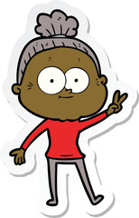 sticker of a cartoon happy old woman