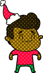 happy hand drawn comic book style illustration of a man wearing santa hat