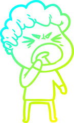 cold gradient line drawing of a cartoon furious man