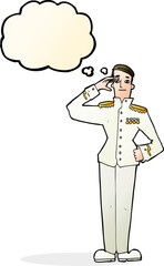 cartoon military man in dress uniform with thought bubble