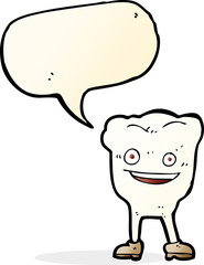 cartoon happy tooth character with speech bubble