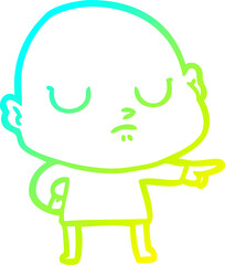cold gradient line drawing of a cartoon bald man