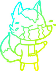 cold gradient line drawing of a cartoon crying wolf