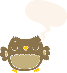cute cartoon owl with speech bubble in retro style