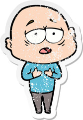 distressed sticker of a cartoon tired bald man