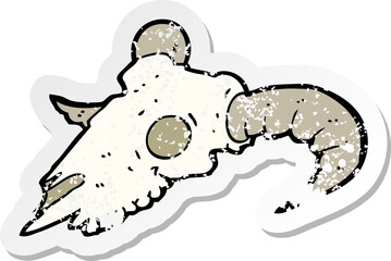 retro distressed sticker of a cartoon ram skull