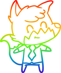 rainbow gradient line drawing of a cartoon friendly fox