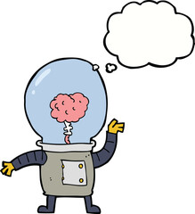 cartoon robot cyborg with thought bubble