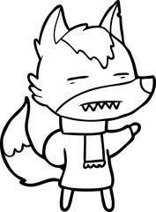 cartoon wolf in winter clothes