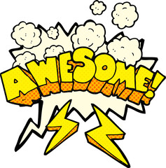 freehand drawn comic book speech bubble cartoon word awesome