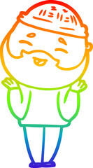 rainbow gradient line drawing of a cartoon happy bearded man