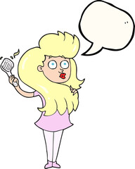 freehand drawn speech bubble cartoon woman brushing hair