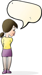 cartoon pretty girl with speech bubble