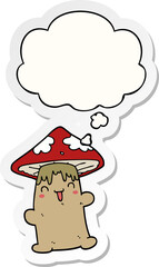 cartoon mushroom character with thought bubble as a printed sticker