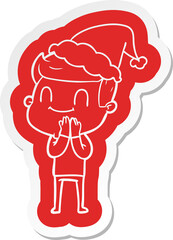 quirky cartoon  sticker of a friendly man wearing santa hat