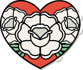 sticker of tattoo in traditional style of a heart and flowers