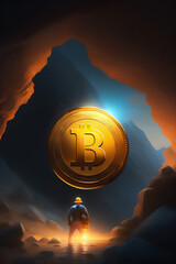 Bitcoin miner extracting bitcoin coins inside a mine (concept)(AI Generative)