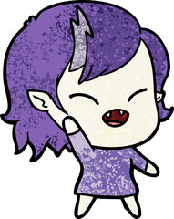 cartoon laughing vampire girl waving