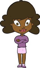 cartoon happy woman with folded arms