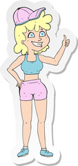 sticker of a happy gym woman giving thumbs up symbol
