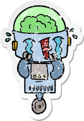 distressed sticker of a cartoon crying robot