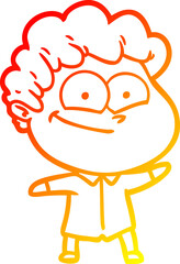 warm gradient line drawing of a cartoon happy man
