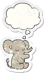 cartoon elephant with thought bubble as a distressed worn sticker