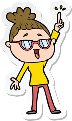 sticker of a cartoon happy woman wearing spectacles
