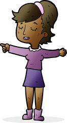 cartoon happy woman pointing