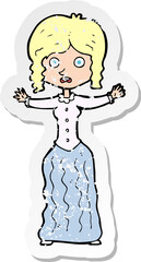 retro distressed sticker of a cartoon worried victorian woman