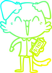 cold gradient line drawing of a happy office dog cartoon