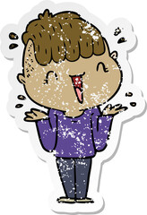 distressed sticker of a cartoon happy boy surprised