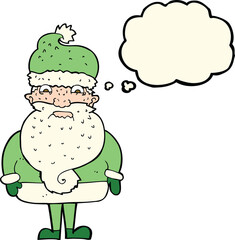 cartoon grumpy santa claus with thought bubble