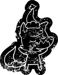 Fototapeta premium friendly quirky cartoon distressed icon of a fox wearing santa hat