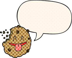 cartoon cookie with speech bubble in comic book style