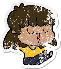 distressed sticker of a cartoon woman