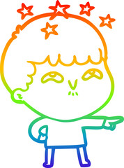 rainbow gradient line drawing of a cartoon amazed boy