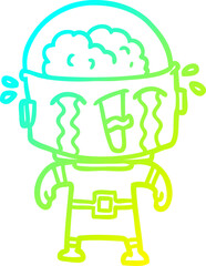 cold gradient line drawing of a cartoon crying robot