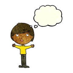 cartoon happy boy with thought bubble