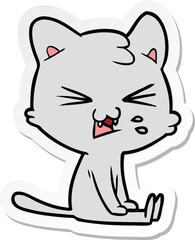 sticker of a cartoon hissing cat