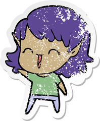 distressed sticker of a cartoon elf girl