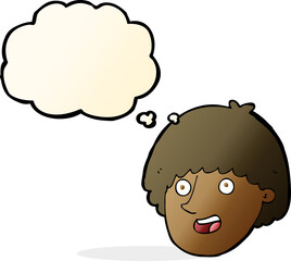 cartoon happy male face with thought bubble