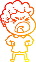 warm gradient line drawing of a cartoon furious man