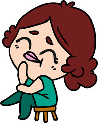 freehand drawn cartoon of a kawaii woman