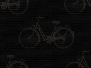 Black brick wall with bicycles motif. Seamless background.  